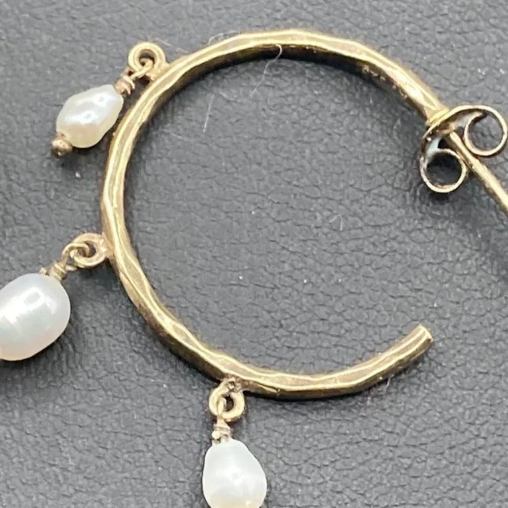 Pearl Hoop Gold Plated Sterling Silver Drop Dangle EARRINGS signed‎ AV